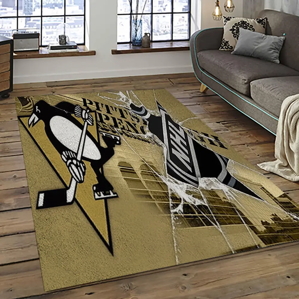 NHL Pittsburgh Penguins Hockey Team Logo Sport Carpet Rectangle Area Rug For Living Room PP44