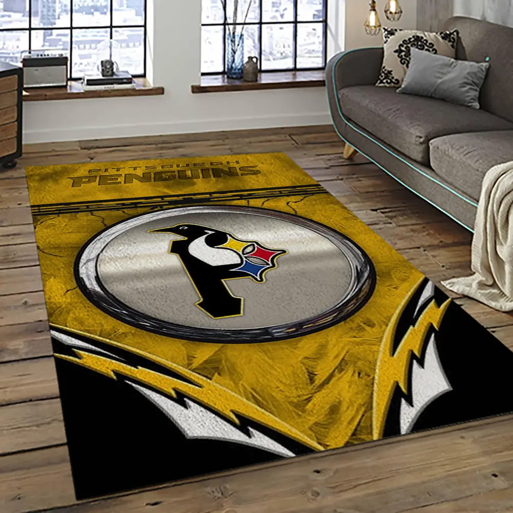 NHL Pittsburgh Penguins Hockey Team Logo Sport Carpet Rectangle Area Rug For Living Room PP47