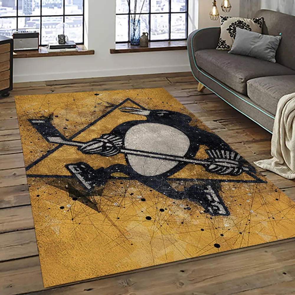 NHL Pittsburgh Penguins Hockey Team Logo Sport Carpet Rectangle Area Rug For Living Room PP56