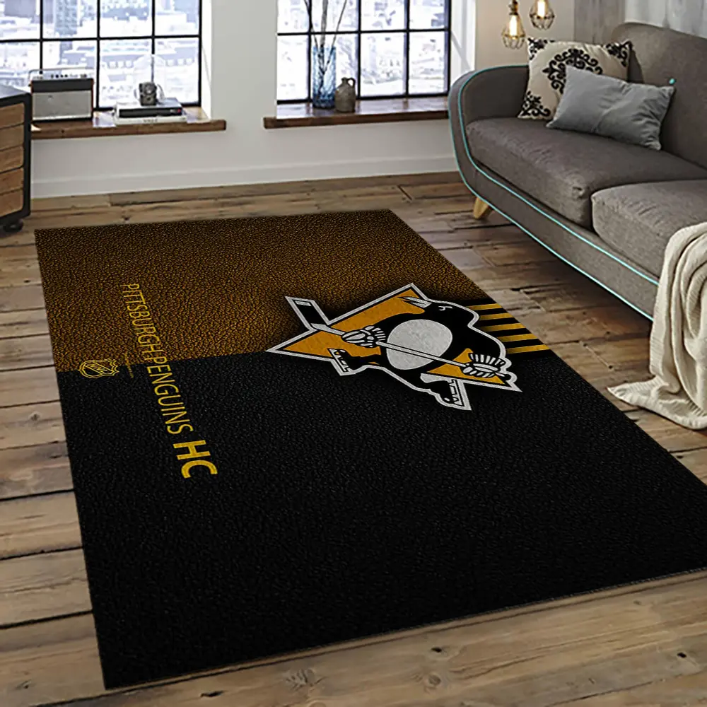 NHL Pittsburgh Penguins Hockey Team Logo Sport Carpet Rectangle Area Rug For Living Room PP57