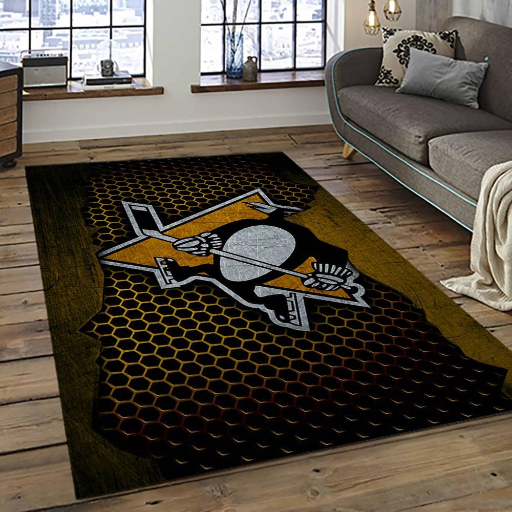 NHL Pittsburgh Penguins Hockey Team Logo Sport Carpet Rectangle Area Rug For Living Room PP58
