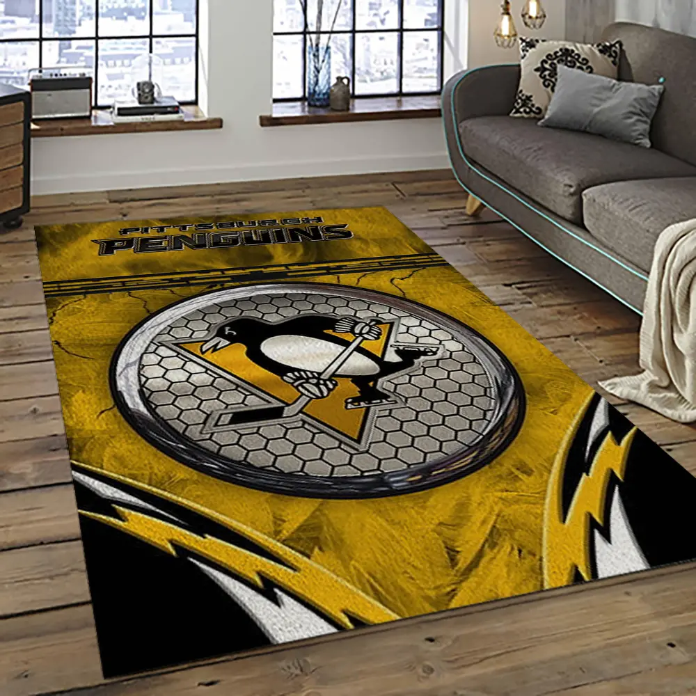 NHL Pittsburgh Penguins Hockey Team Logo Sport Carpet Rectangle Area Rug For Living Room PP60