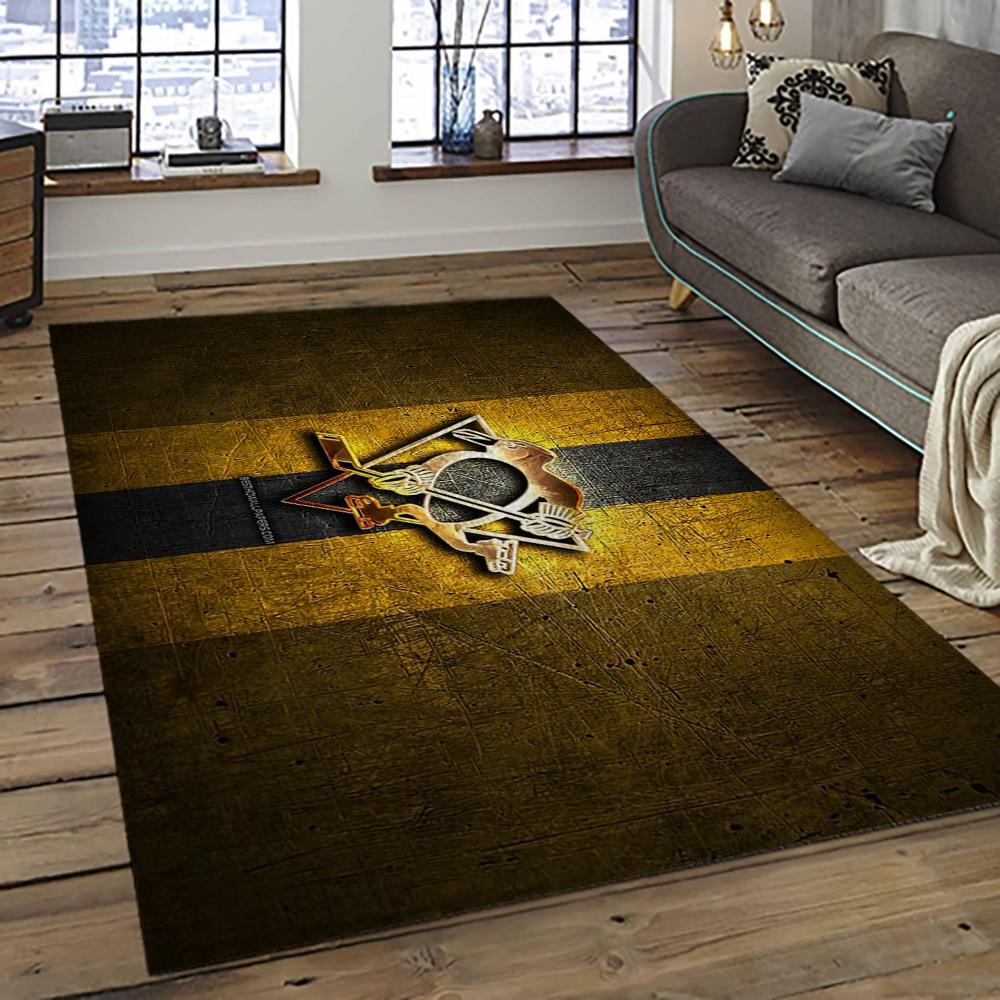 NHL Pittsburgh Penguins Hockey Team Logo Sport Carpet Rectangle Area Rug For Living Room PP71