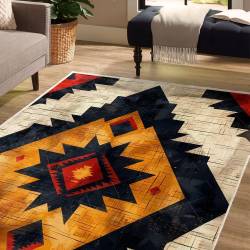 Bold Orange Black Southwestern Aztec Area Rug Pattern LUX71