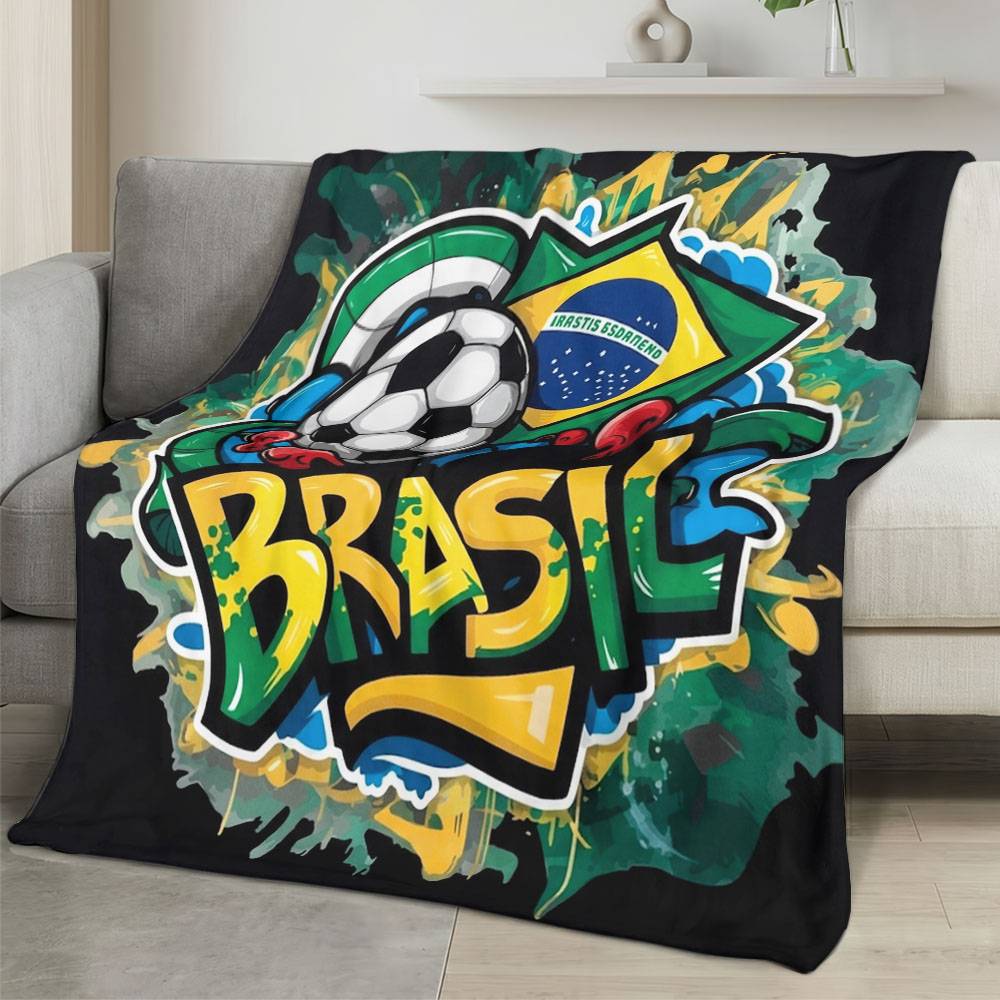 Brazil 2026 World Cup Fleece Blanket Personalized Soft Plush Soccer Fan Gift WC26FBBR1