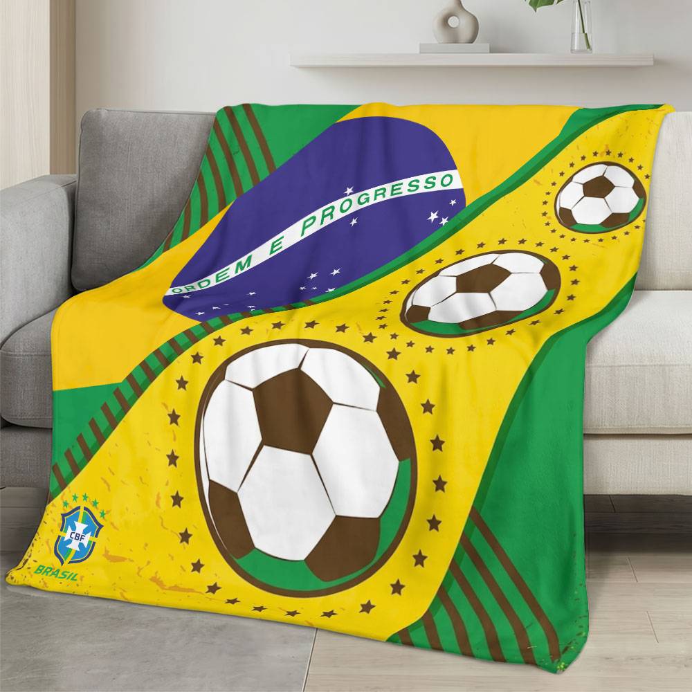 Brazil 2026 World Cup Fleece Blanket Personalized Soft Plush Soccer Fan Gift WC26FBBR4