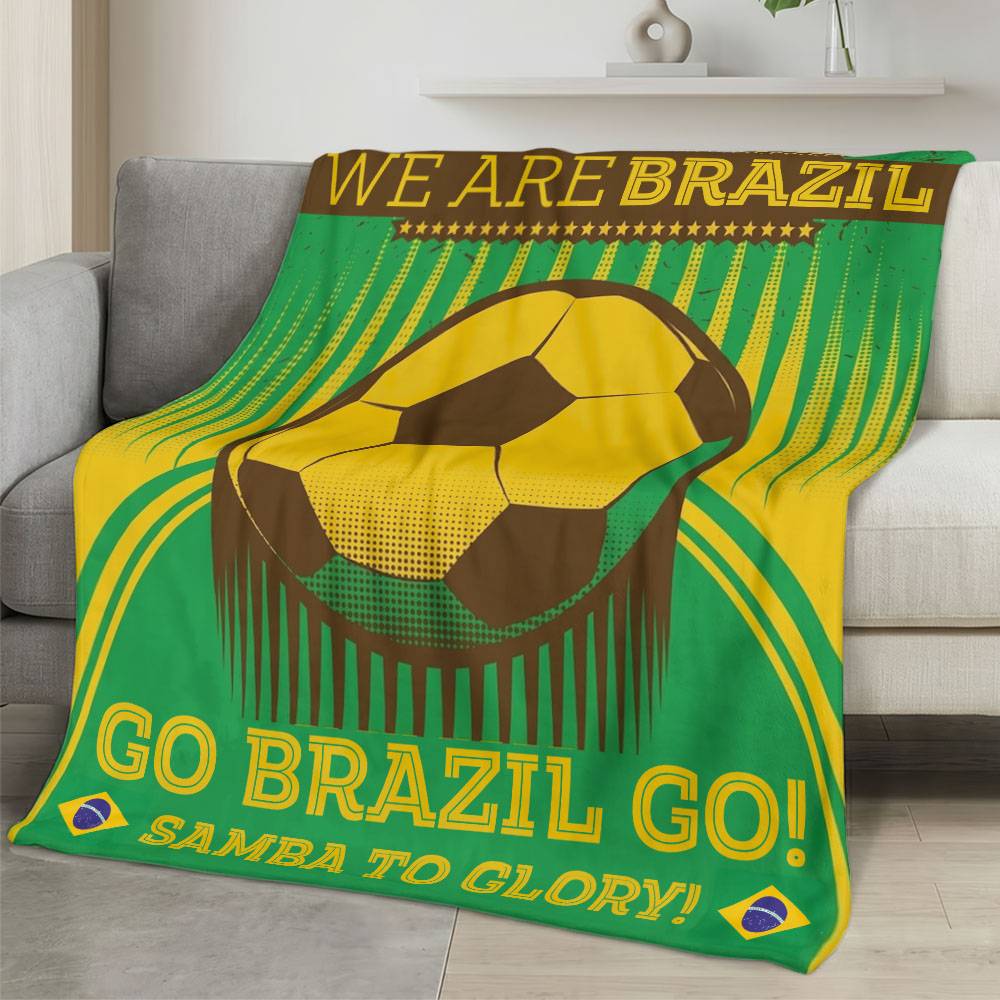 Brazil 2026 World Cup Fleece Blanket Personalized Soft Plush Soccer Fan Gift WC26FBBR8