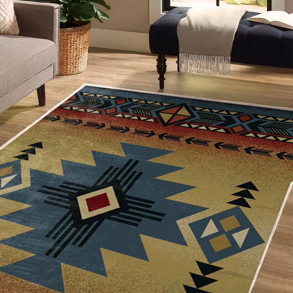 Dark Blue Native American Aztec Area Rug Pattern LUX53