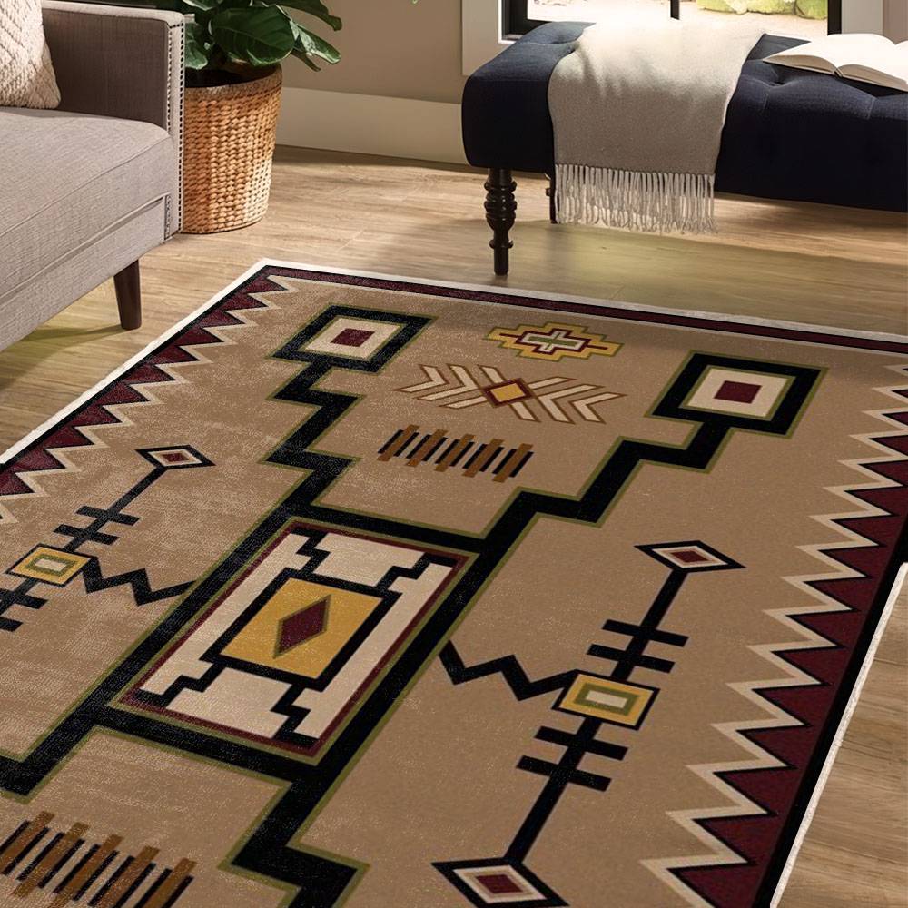 Earthy Tribal Native Aztec Border Area Rug Pattern LUX55