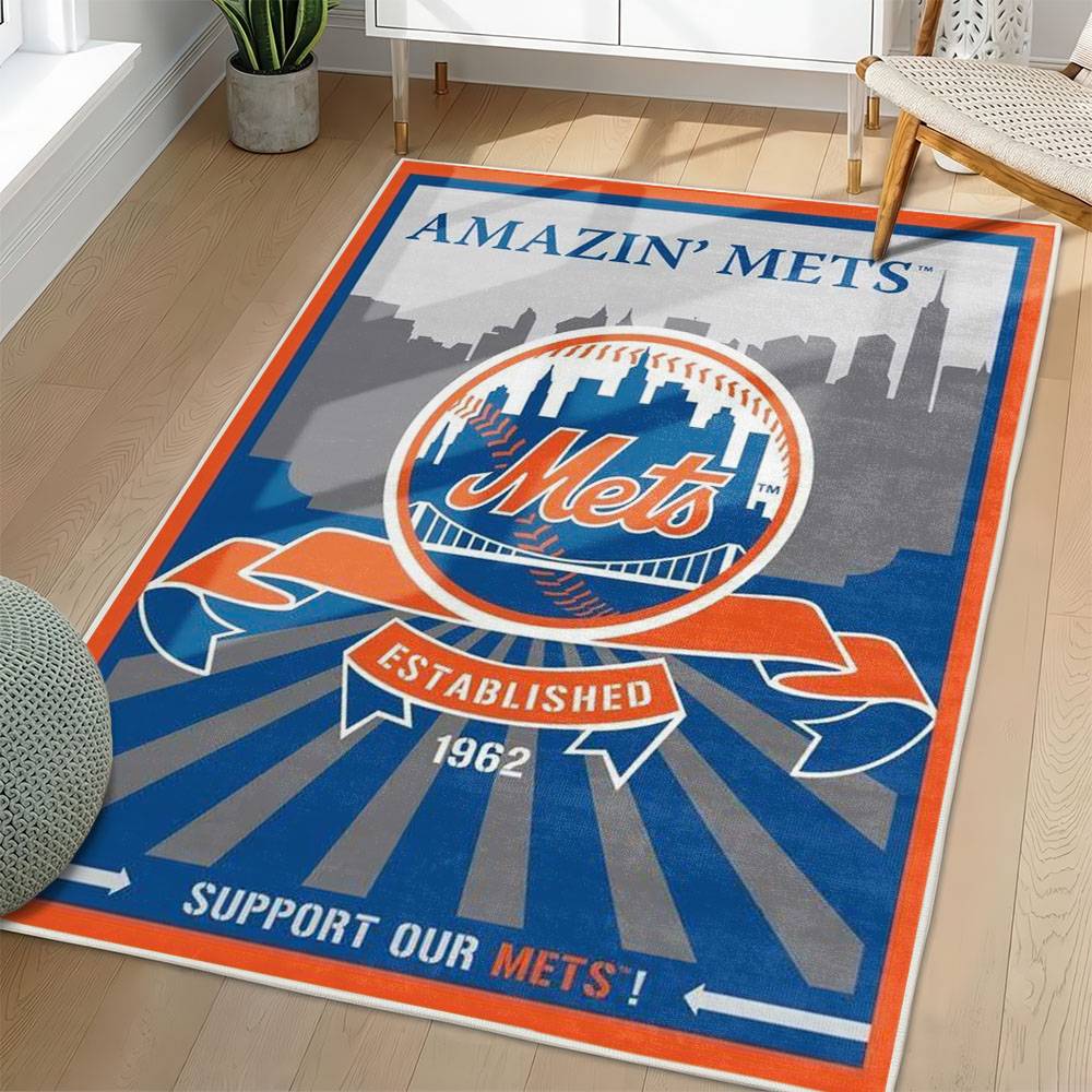 MLB New York Mets Area Rug Non-Slip Baseball Carpet Home Decor Gift Idea For Fans NYM234