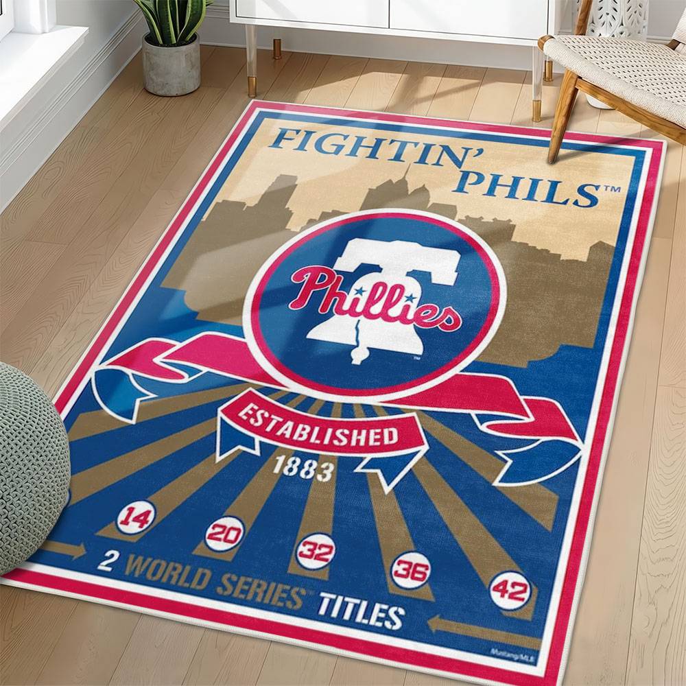 MLB Philadelphia Phillies Area Rug Non-Slip Baseball Carpet Home Decor Gift Idea For Fans PP124