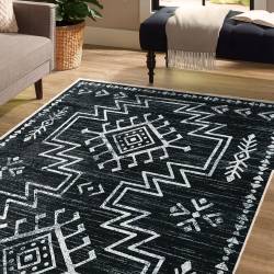 Monochrome Ethnic Aztec Geometric Area Rug Pattern LUX59
