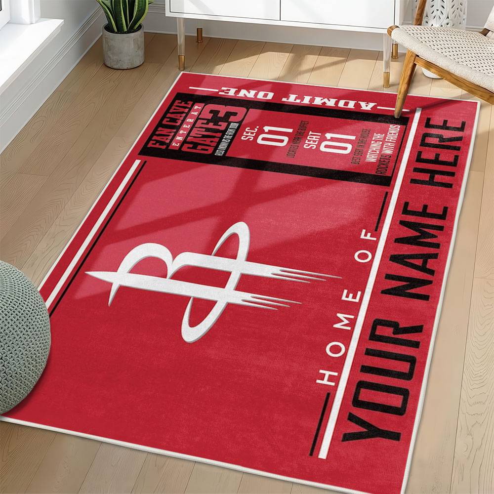 NBA Houston Rockets Rectangle Rug Personalized Non-Slip Carpet Gift For Basketball Fans HR47