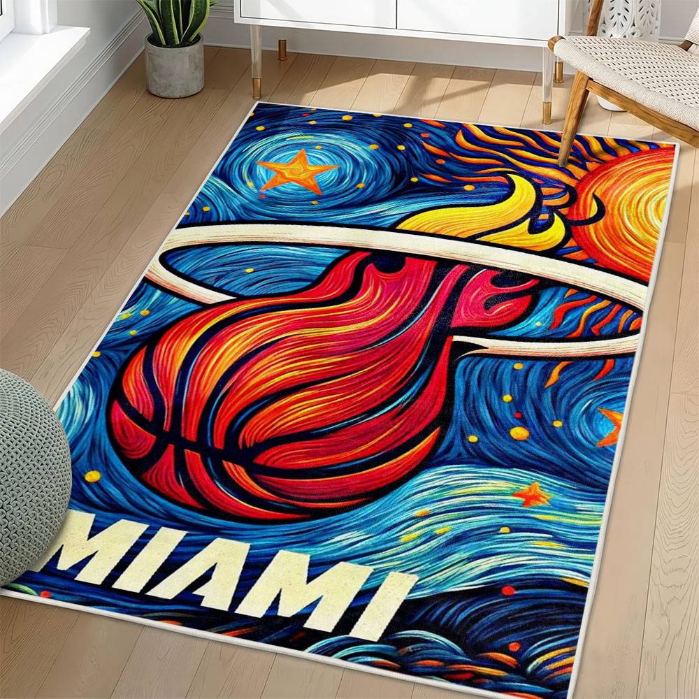 NBA Miami Heat Rectangle Rug Personalized Non-Slip Carpet Gift For Basketball Fans MH123