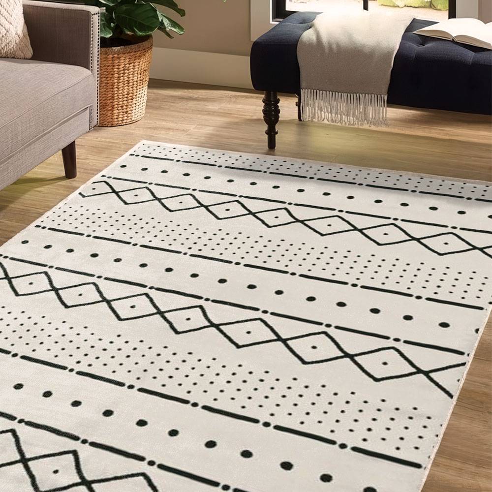 Neutral Boho Aztec Line Area Rug Pattern LUX61