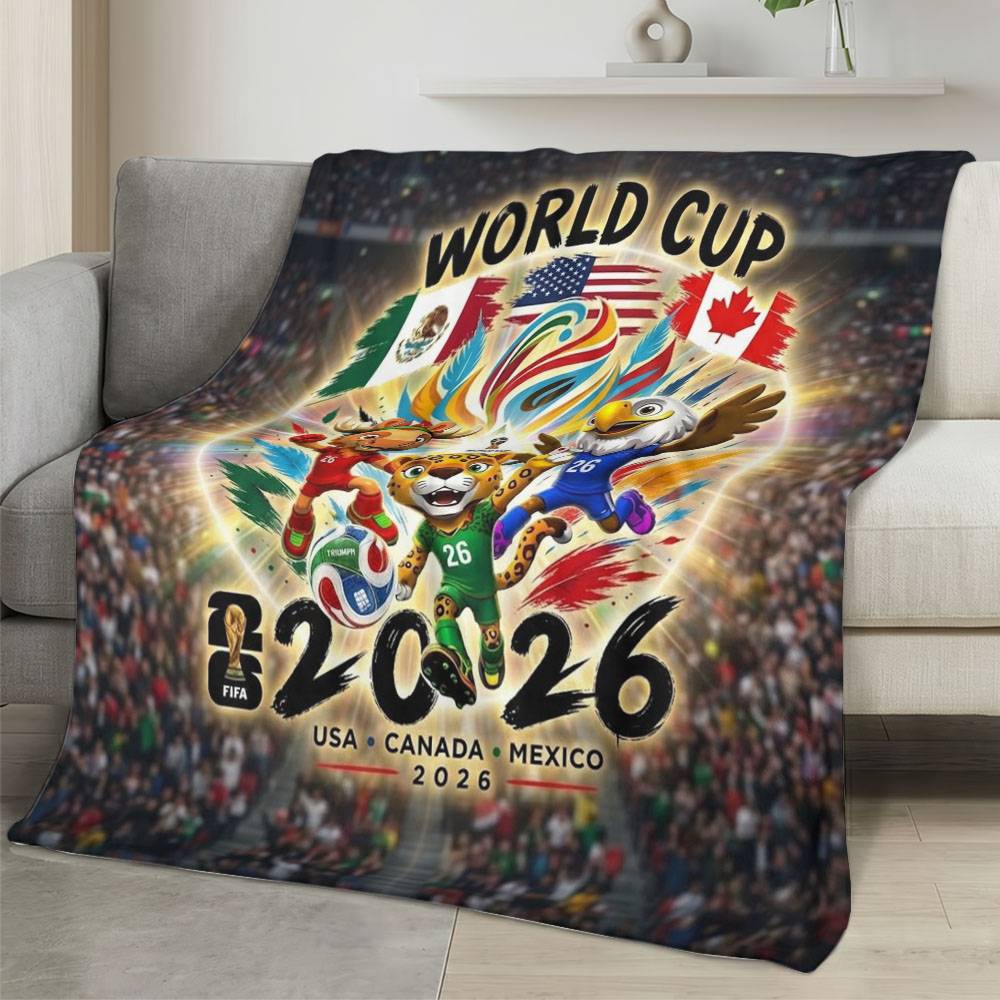 Personalized 2026 World Cup Fleece Blanket Soft Plush Soccer Fan Gift WC264