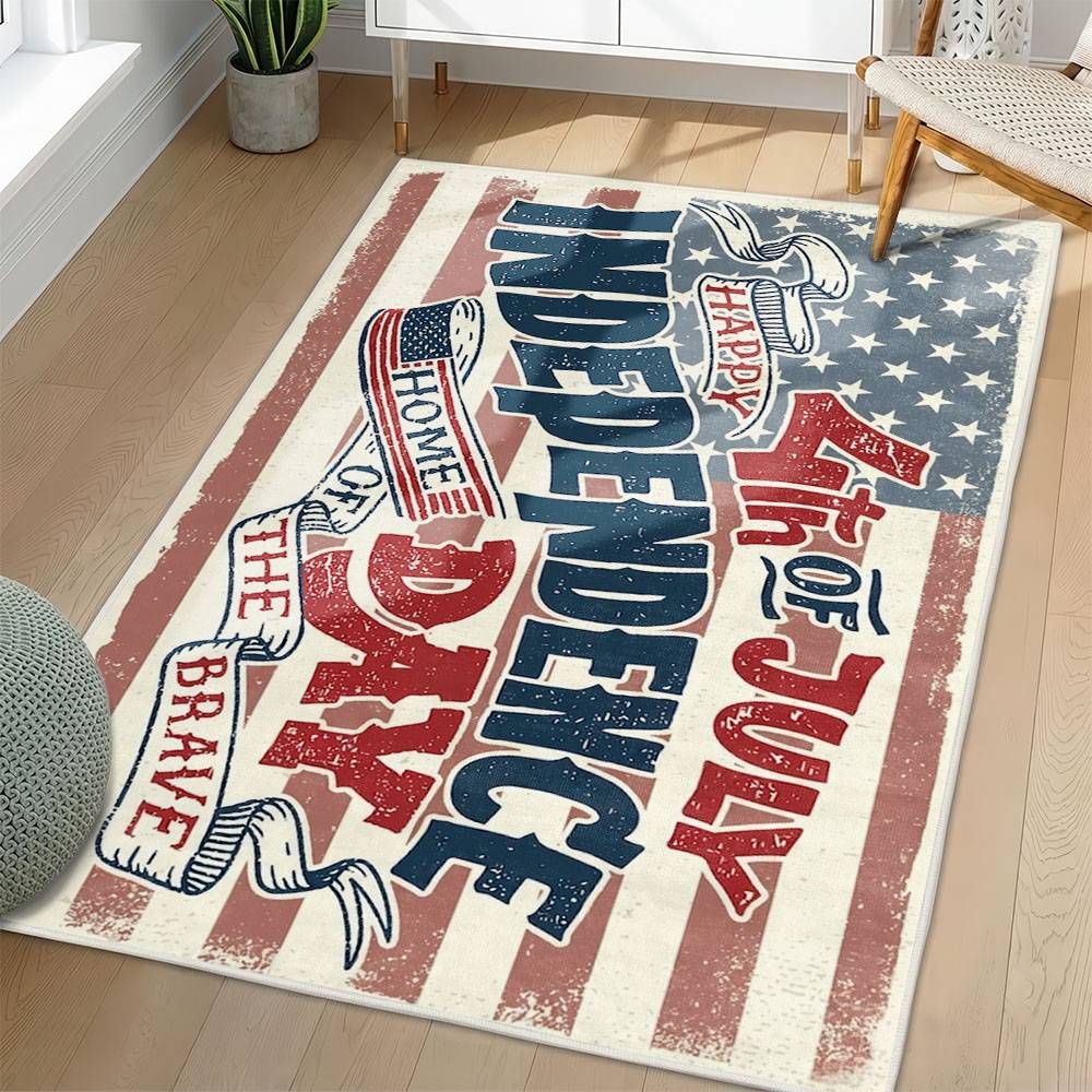 Personalized 4th of July Area Rug American Flag Eagle Patriotic Non-Slip Carpet Home Decor Gift 4O7R11