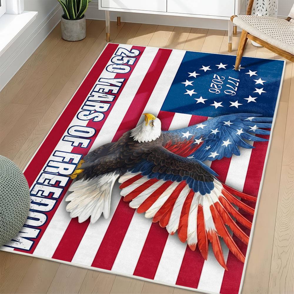 Personalized 4th of July Area Rug American Flag Eagle Patriotic Non-Slip Carpet Home Decor Gift 4O7R12