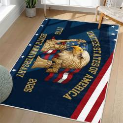 Personalized 4th of July Area Rug American Flag Eagle Patriotic Non-Slip Carpet Home Decor Gift 4O7R16