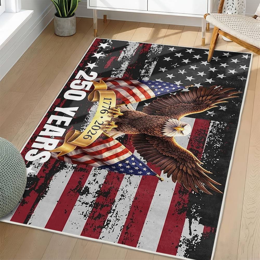 Personalized 4th of July Area Rug American Flag Eagle Patriotic Non-Slip Carpet Home Decor Gift 4O7R17