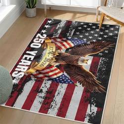 Personalized 4th of July Area Rug American Flag Eagle Patriotic Non-Slip Carpet Home Decor Gift 4O7R17