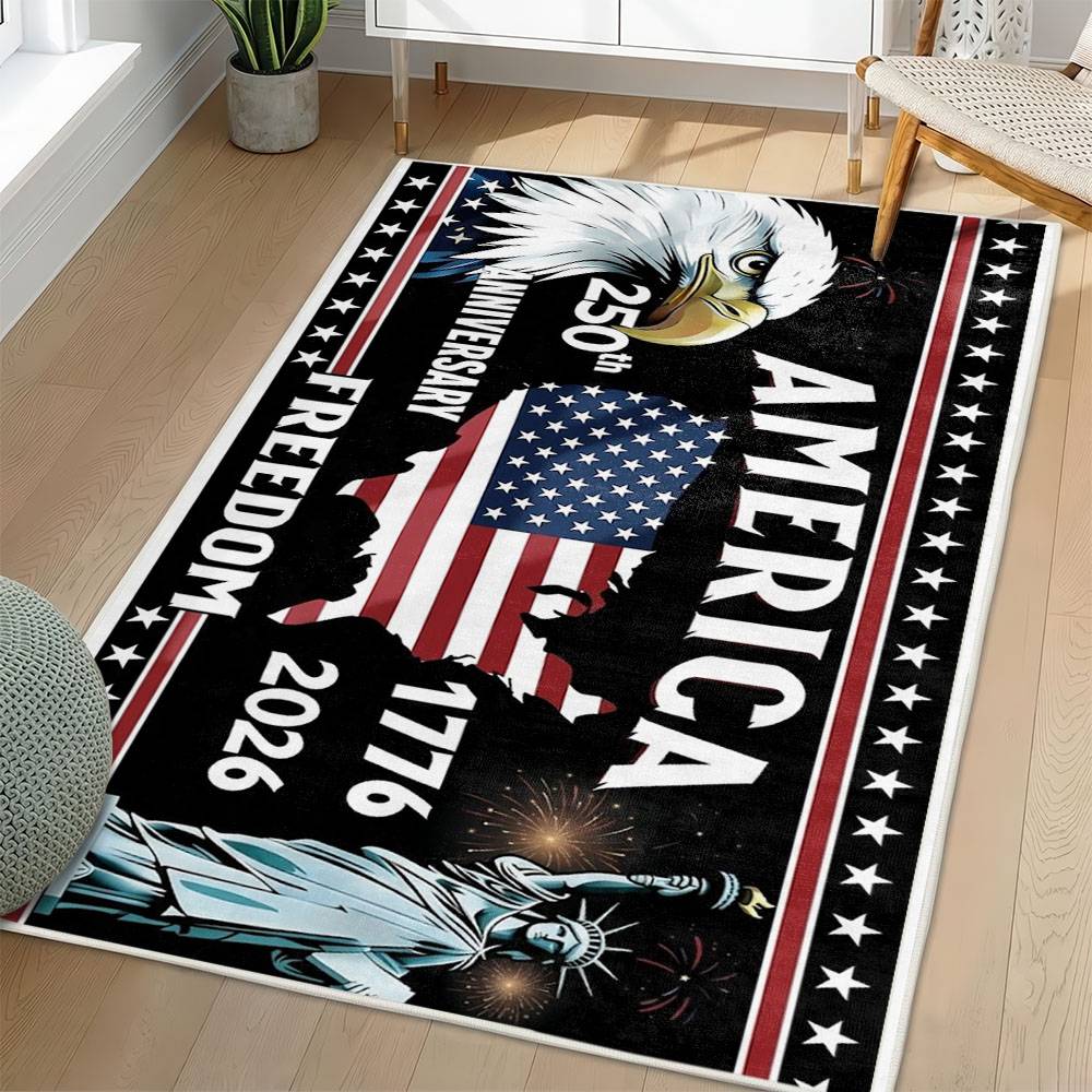 Personalized 4th of July Area Rug American Flag Eagle Patriotic Non-Slip Carpet Home Decor Gift 4O7R19
