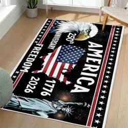 Personalized 4th of July Area Rug American Flag Eagle Patriotic Non-Slip Carpet Home Decor Gift 4O7R19