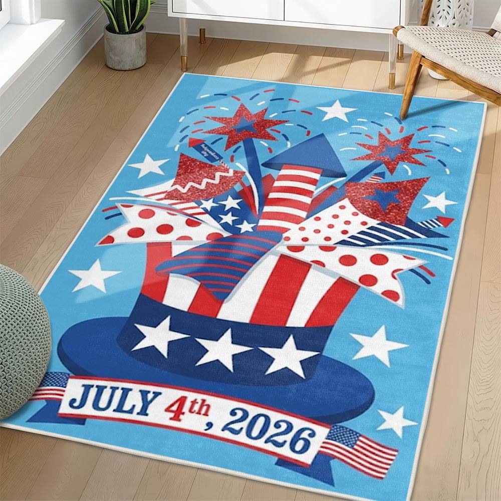 Personalized 4th of July Area Rug American Flag Eagle Patriotic Non-Slip Carpet Home Decor Gift 4O7R2