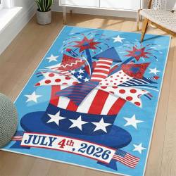 Personalized 4th of July Area Rug American Flag Eagle Patriotic Non-Slip Carpet Home Decor Gift 4O7R2