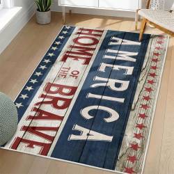 Personalized 4th of July Area Rug American Flag Eagle Patriotic Non-Slip Carpet Home Decor Gift 4O7R20
