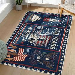 Personalized 4th of July Area Rug American Flag Eagle Patriotic Non-Slip Carpet Home Decor Gift 4O7R21