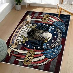 Personalized 4th of July Area Rug American Flag Eagle Patriotic Non-Slip Carpet Home Decor Gift 4O7R28