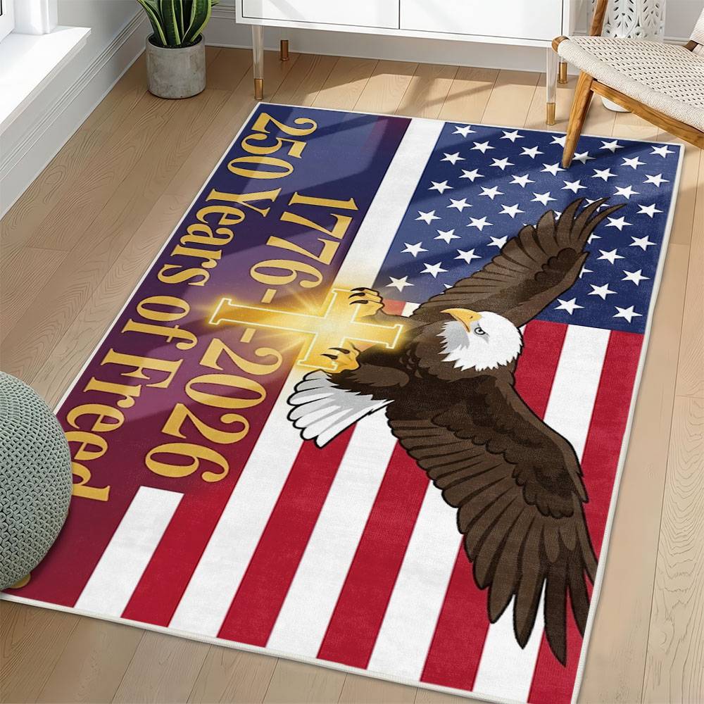 Personalized 4th of July Area Rug American Flag Eagle Patriotic Non-Slip Carpet Home Decor Gift 4O7R36
