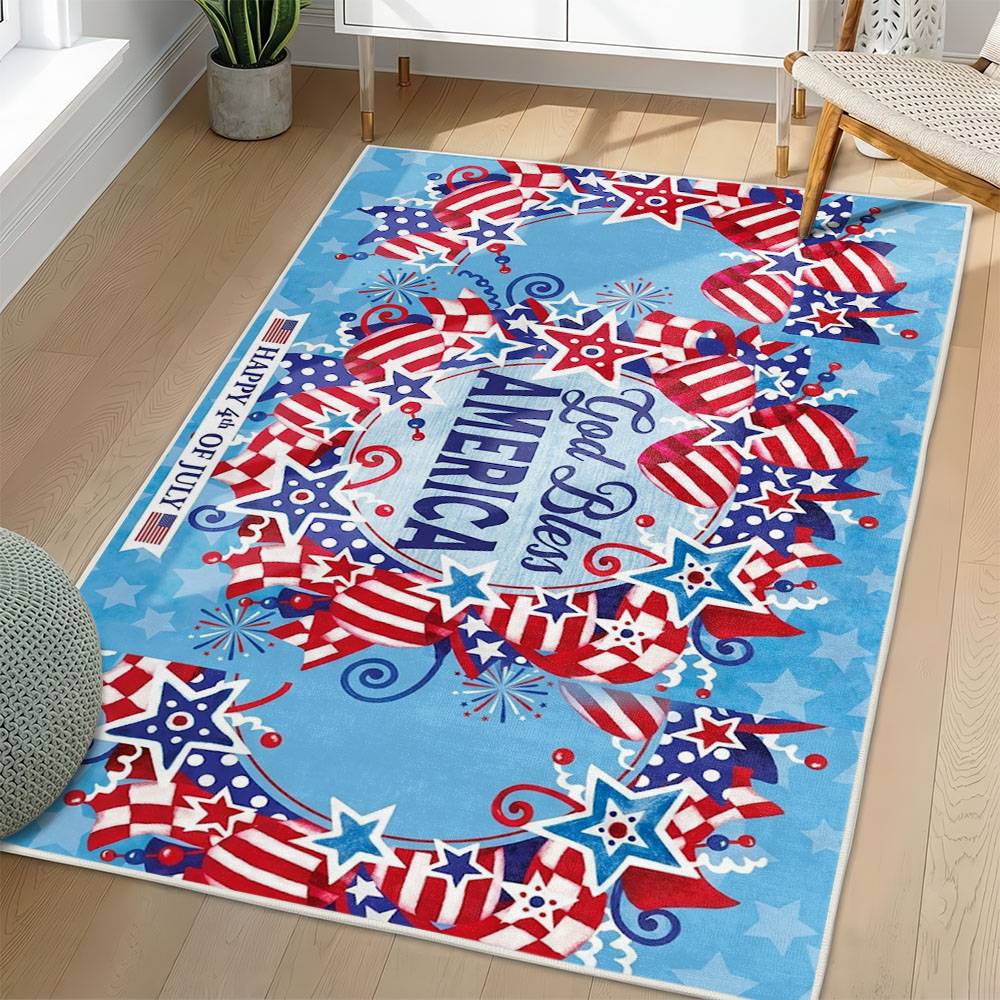Personalized 4th of July Area Rug American Flag Eagle Patriotic Non-Slip Carpet Home Decor Gift 4O7R37