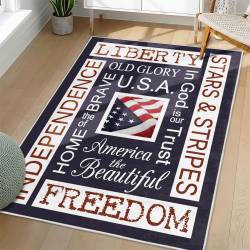 Personalized 4th of July Area Rug American Flag Eagle Patriotic Non-Slip Carpet Home Decor Gift 4O7R4