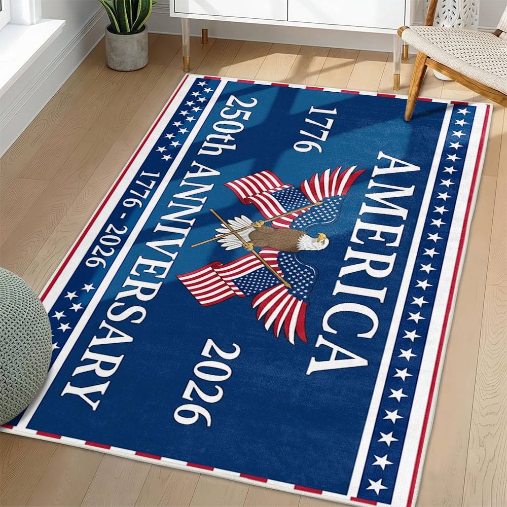 Personalized 4th of July Area Rug American Flag Eagle Patriotic Non-Slip Carpet Home Decor Gift 4O7R40