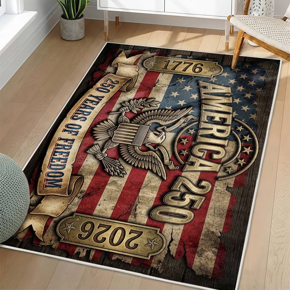 Personalized 4th of July Area Rug American Flag Eagle Patriotic Non-Slip Carpet Home Decor Gift 4O7R41