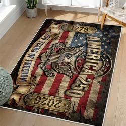 Personalized 4th of July Area Rug American Flag Eagle Patriotic Non-Slip Carpet Home Decor Gift 4O7R41