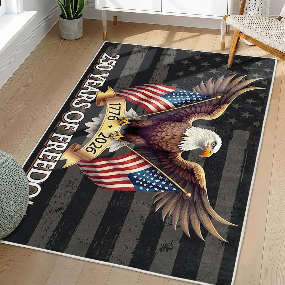 Personalized 4th of July Area Rug American Flag Eagle Patriotic Non-Slip Carpet Home Decor Gift 4O7R42