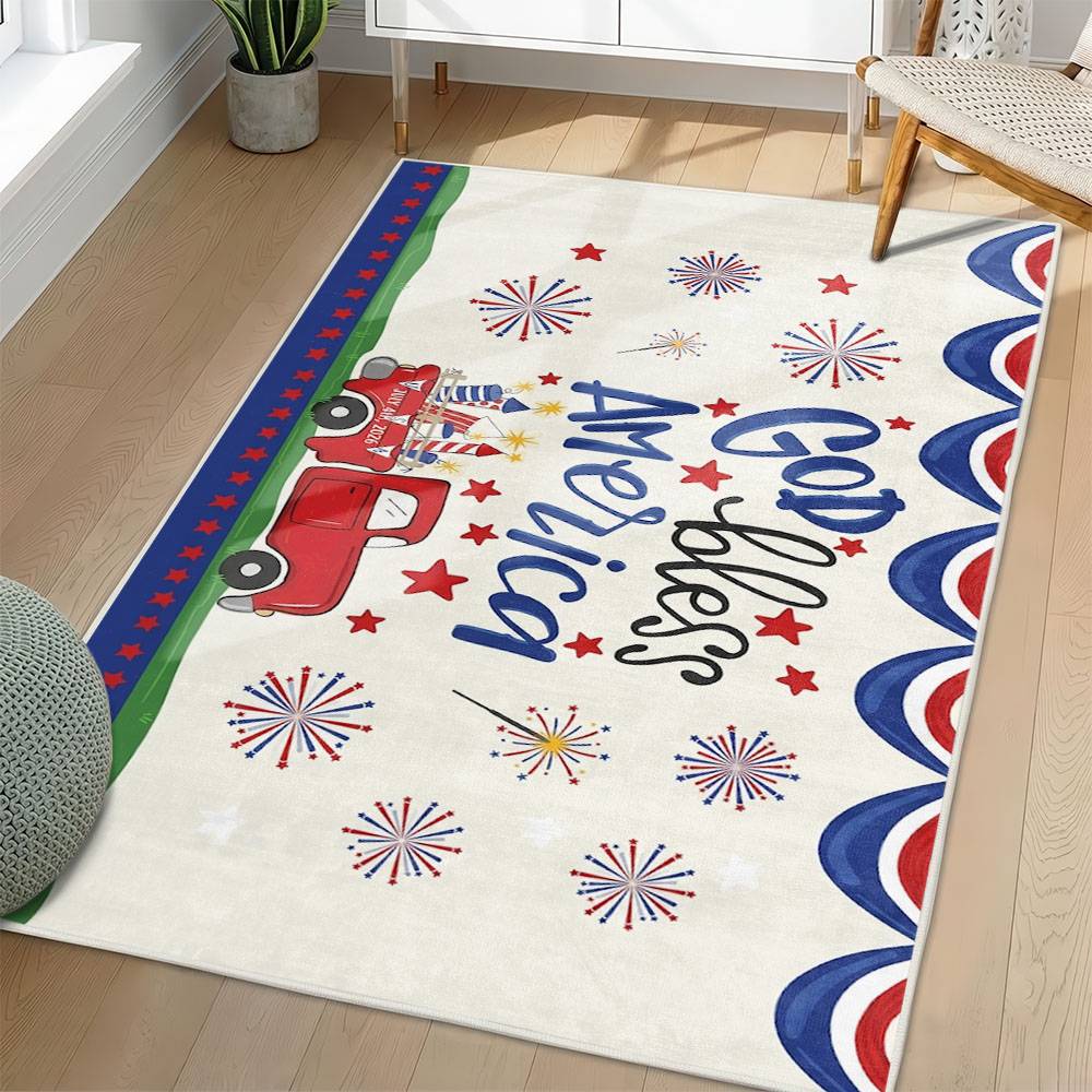 Personalized 4th of July Area Rug American Flag Eagle Patriotic Non-Slip Carpet Home Decor Gift 4O7R44