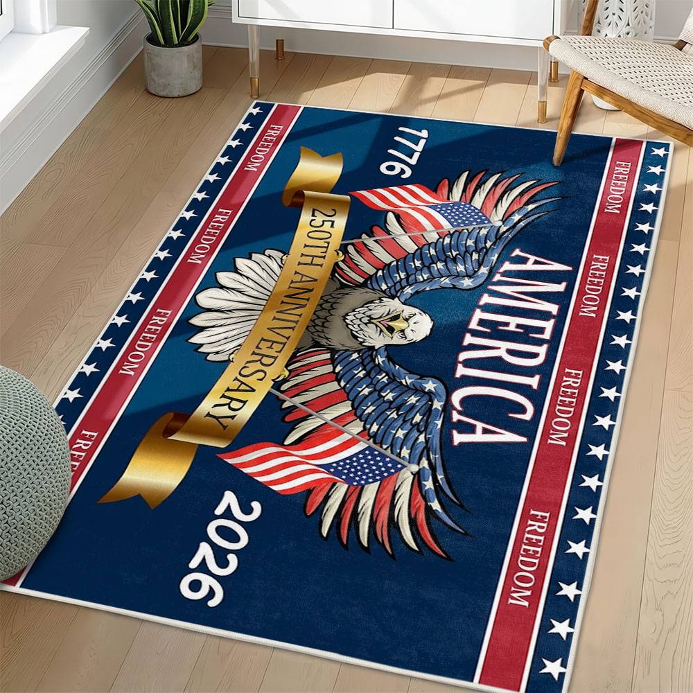 Personalized 4th of July Area Rug American Flag Eagle Patriotic Non-Slip Carpet Home Decor Gift 4O7R45