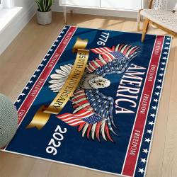 Personalized 4th of July Area Rug American Flag Eagle Patriotic Non-Slip Carpet Home Decor Gift 4O7R45