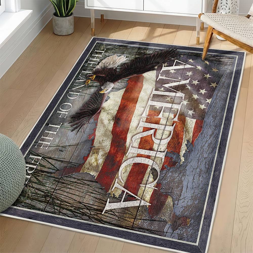 Personalized 4th of July Area Rug American Flag Eagle Patriotic Non-Slip Carpet Home Decor Gift 4O7R46