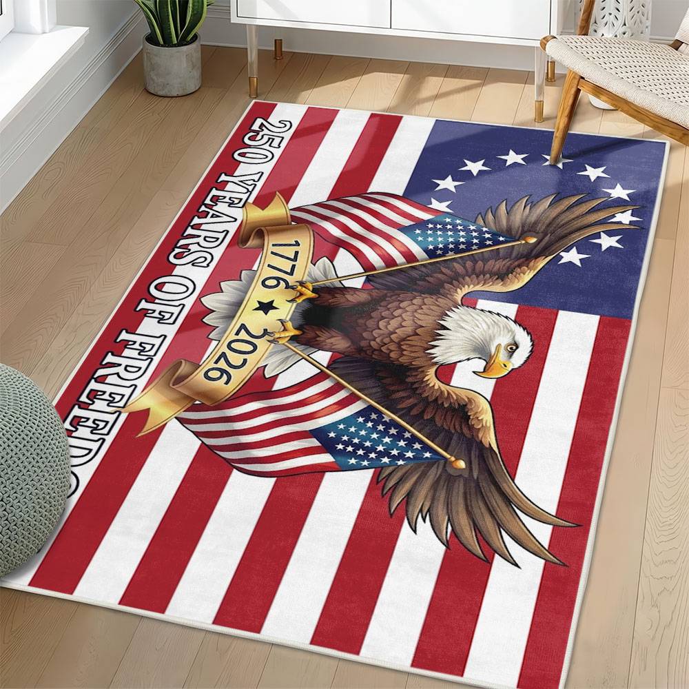 Personalized 4th of July Area Rug American Flag Eagle Patriotic Non-Slip Carpet Home Decor Gift 4O7R50