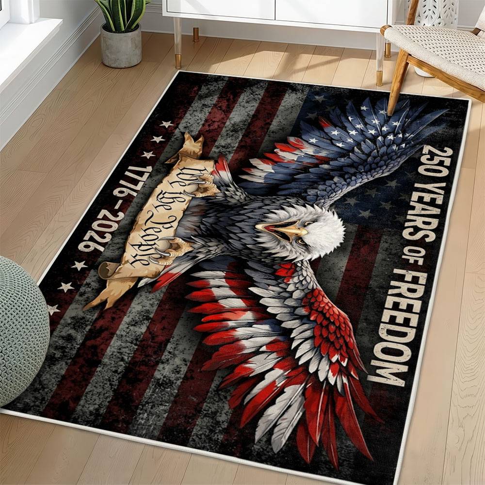 Personalized 4th of July Area Rug American Flag Eagle Patriotic Non-Slip Carpet Home Decor Gift 4O7R52