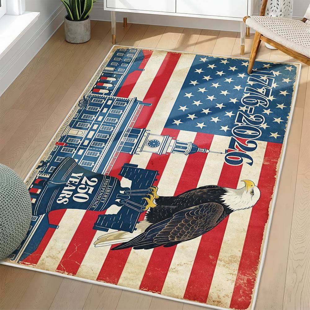 Personalized 4th of July Area Rug American Flag Eagle Patriotic Non-Slip Carpet Home Decor Gift 4O7R57