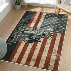 Personalized 4th of July Area Rug American Flag Eagle Patriotic Non-Slip Carpet Home Decor Gift 4O7R58
