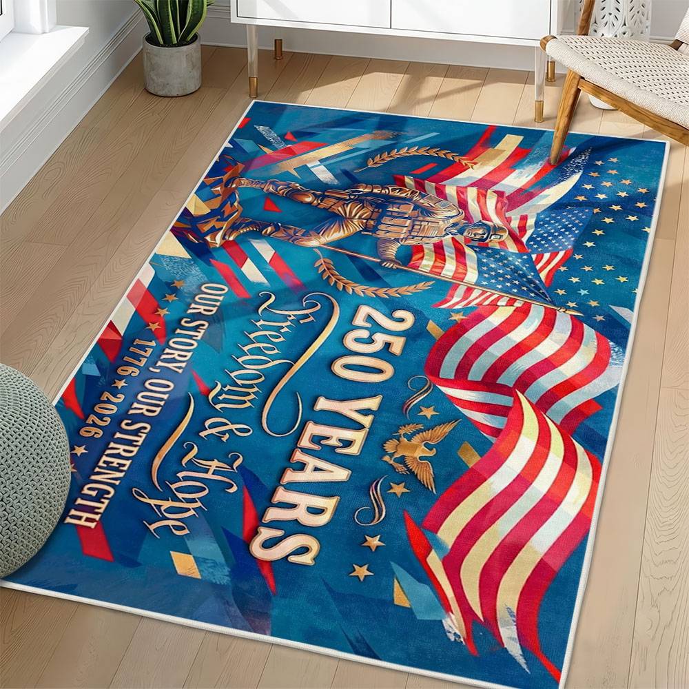 Personalized 4th of July Area Rug American Flag Eagle Patriotic Non-Slip Carpet Home Decor Gift 4O7R6