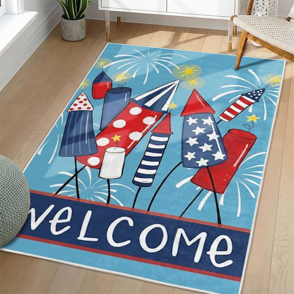 Personalized 4th of July Area Rug American Flag Eagle Patriotic Non-Slip Carpet Home Decor Gift 4O7R60