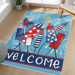Personalized 4th of July Area Rug American Flag Eagle Patriotic Non-Slip Carpet Home Decor Gift 4O7R60